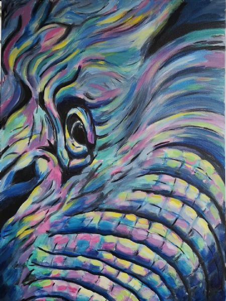 Akryl maleri Elephant closeup af marie Bendix malet i 2020