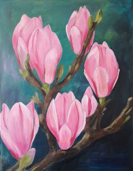 Akryl maleri Forår i fuldt flor af marie Bendix malet i 2020