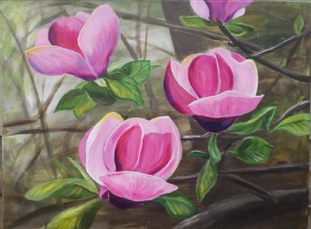 Akryl maleri Magnolia i maj af Marie Louise Bendix malet i 2020