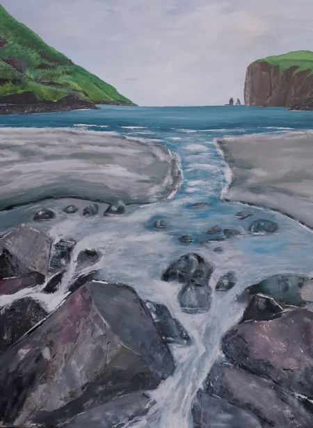 Akryl maleri Tjørnuvík af Laila Isholm Madsen malet i 2019