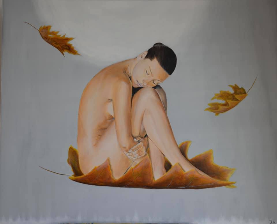 Akryl maleri Falling girl af Jan Andersen malet i 2020