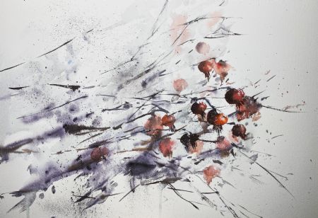 Akvarel maleri Hyben af Eugenia Melamud malet i 2020