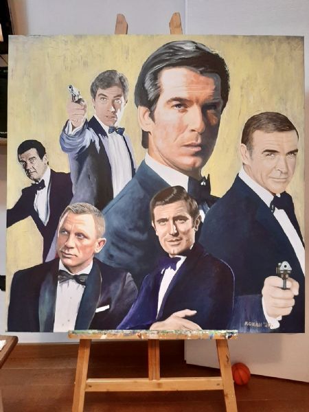 Akryl maleri James bond af Batric Aleksic malet i 2020