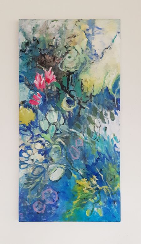 Akryl maleri Blomsterbed af Ruth Christiansen malet i 2020