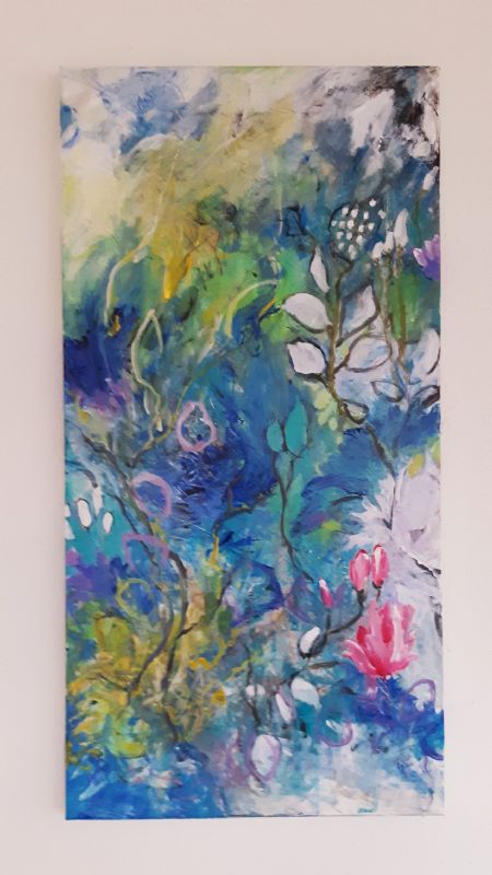 Akryl maleri Blomsterbed 2 af Ruth Christiansen malet i 2020