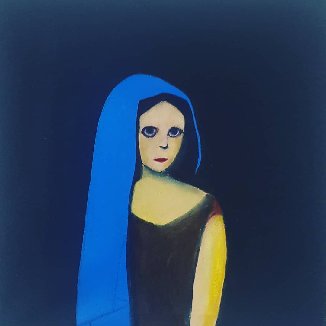 Blandede medier maleri Blue riding hood af Waheed Akhtar malet i 2020