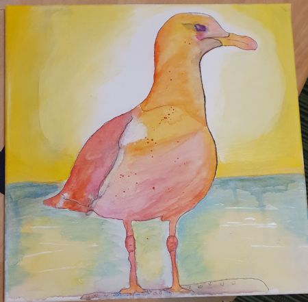 Akvarel maleri Måge af Lone Rye malet i 2020