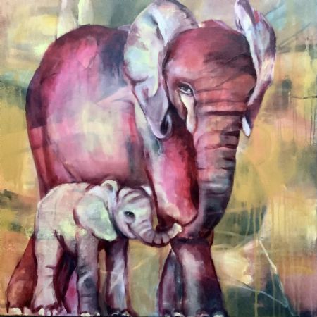 Akryl maleri Elefanter af Anna Grethe Bak malet i 2020