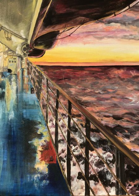 Akryl maleri “Aften på Rødehavet” af Bettina Svejsø malet i 2021