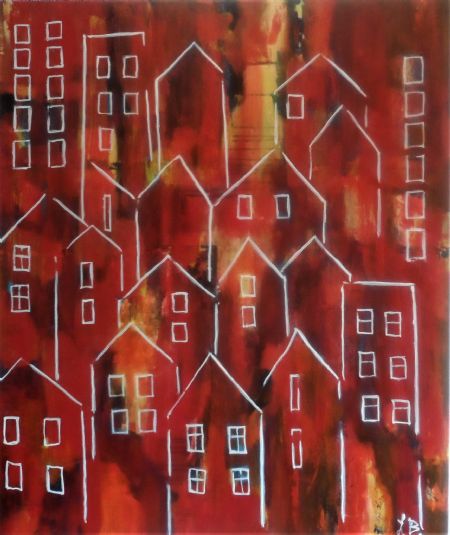  maleri Red city af Laila bollerslev malet i 2021
