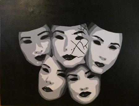 Akryl maleri Don't hide behind your mask, just be you af Maiken Koch Hansen malet i 2019