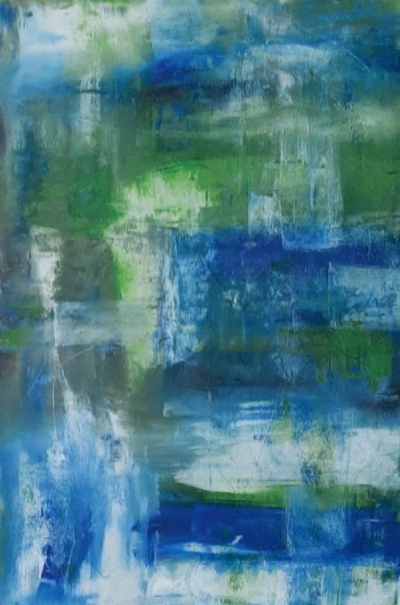 Akryl maleri Blue and Green af Marianne Bidstrup malet i 2021