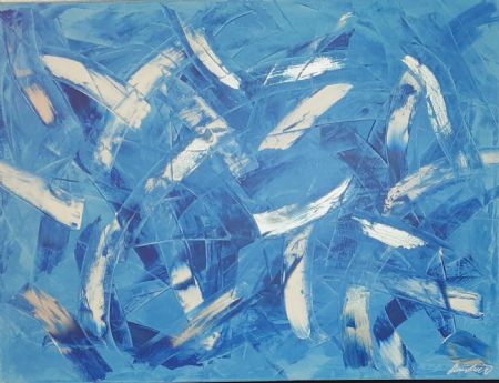 Akryl maleri CrissCross Blue af Marianne Bidstrup malet i 2020