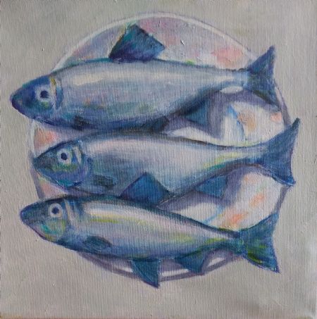 Akryl maleri Fisk af Kirsten Juvik malet i 2018
