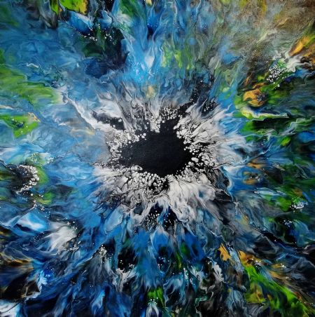 Akryl maleri Big Bang af Monika Suhr malet i 2021