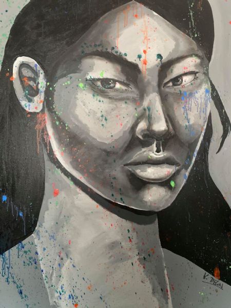 Akryl maleri Den krakelerende seriøsitet af Kristine Degn malet i 2021