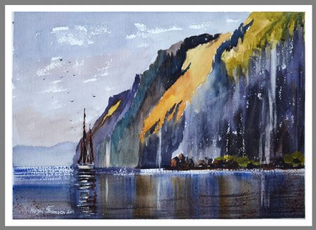 Akvarel maleri Sejlskip Færøerne af Høgni Thomsen malet i 2013