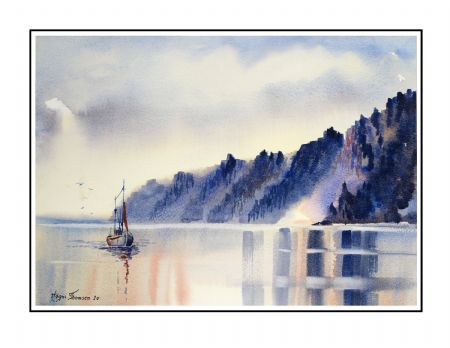 Akvarel maleri På vej hjem af Høgni Thomsen malet i 2010
