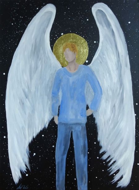 Blandede medier maleri Blå engel af Christina Lind malet i 2020
