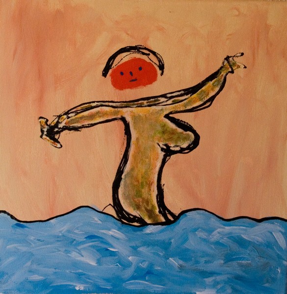 Akryl maleri Motionist svømning af Lennart K malet i 2009