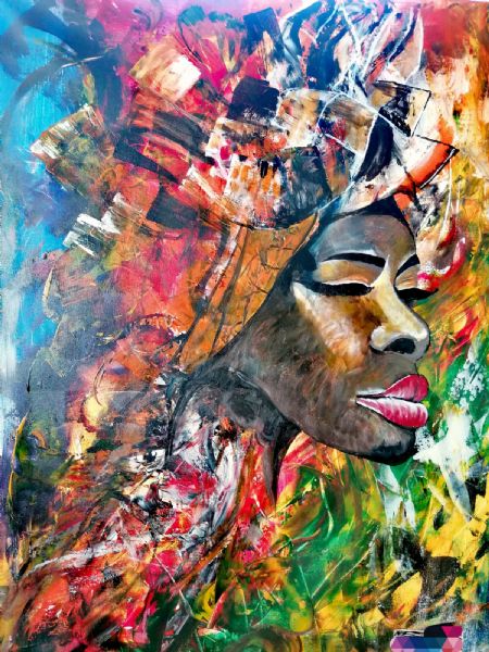 Akryl maleri African woman af Abdel Sghir malet i 2017