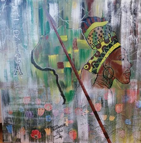 Akryl maleri Afrika af Abdel Sghir malet i 2016