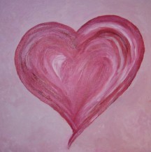 Akryl maleri Lyserødt hjerte af Helle Simonsen malet i 2011
