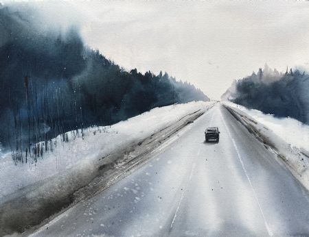 Akvarel maleri På vinterferie af Eugenia Melamud malet i 2021