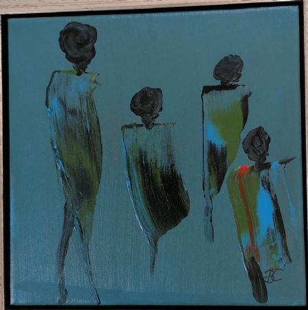 Akryl maleri 4 piger af Britta Christensen malet i 2020