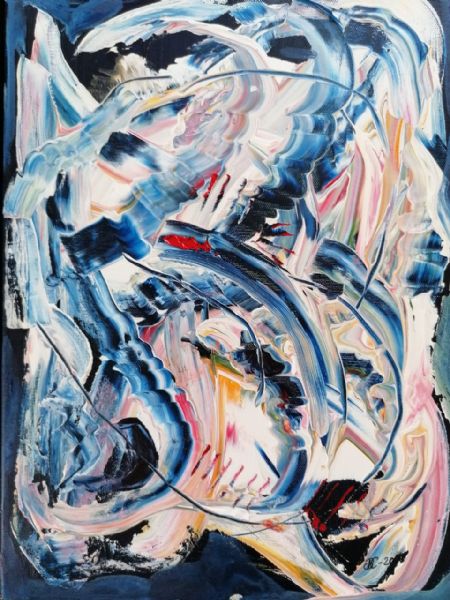 Akryl maleri blå abstrakt af Britta Christensen malet i 2020