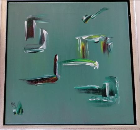 Akryl maleri grøn abstrakt af Britta Christensen malet i 2016