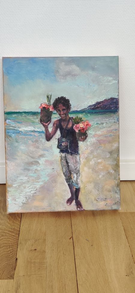 Olie maleri Min ven fra øen af Olga Goldabina malet i 2020