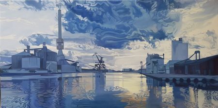 Olie maleri Randers Havn af Marie Fredborg Jungersen malet i 2021