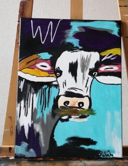 Akryl maleri Colourfull cow af Linda Rubinke malet i 2021
