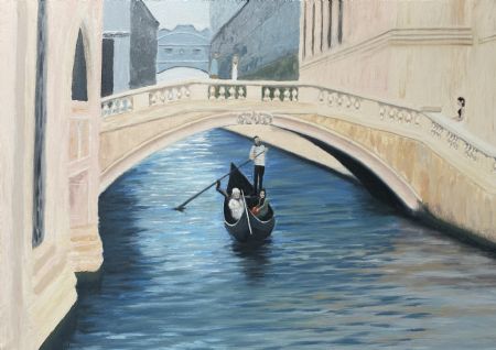 Akryl maleri Gondol og Venedig af Steen Hedegård malet i 2020