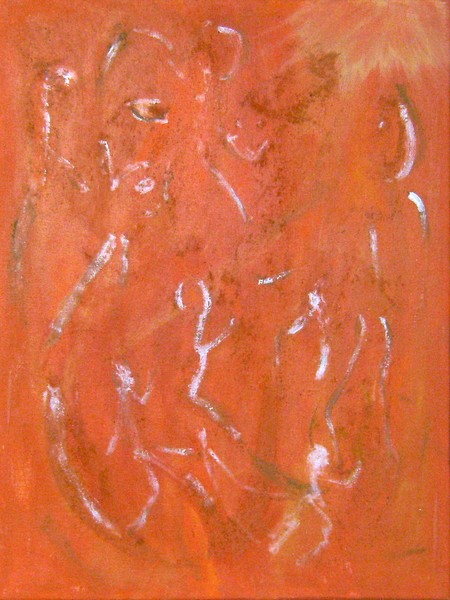 Akryl maleri Mors dansende engle af Frk. Larsen malet i 2008