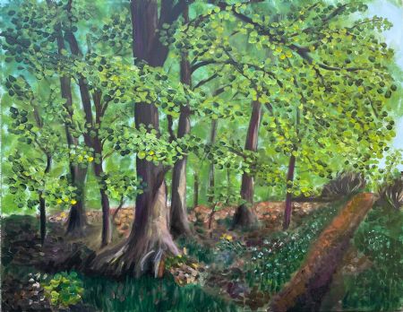Akryl maleri Jyderup skov af Marie Louise Bendix malet i 2021