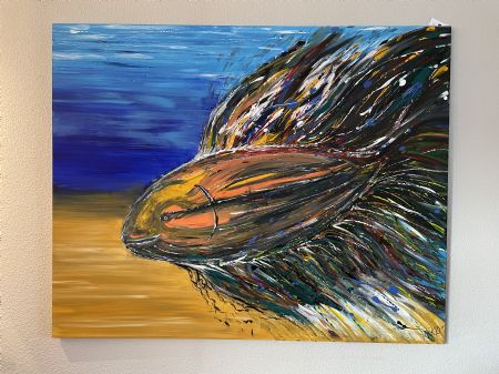 Akryl maleri Glad fisk af Michael Risbo malet i 2020