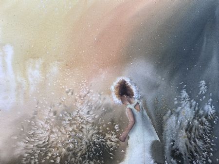 Akvarel maleri [KAN FØRST FÅS FRA 28.02] En pige af Eugenia Melamud malet i 2021