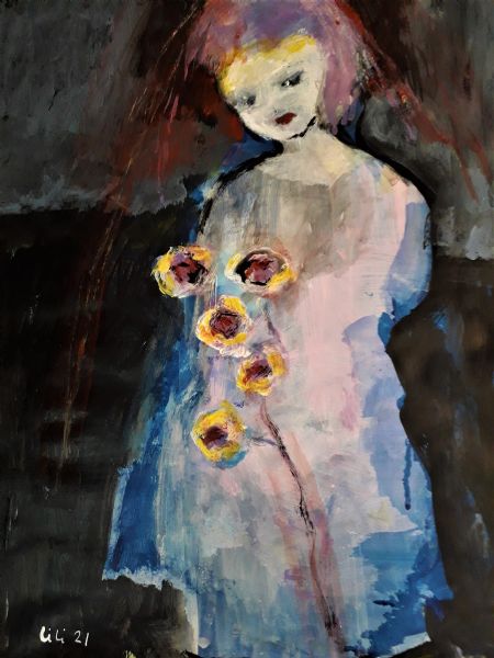 Akryl maleri Flowers in the darkness af Lili Hollesen malet i 2021