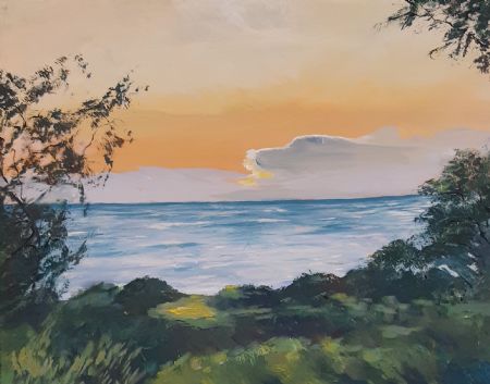 Akryl maleri Solnedgang af Ruth Christiansen malet i 2021