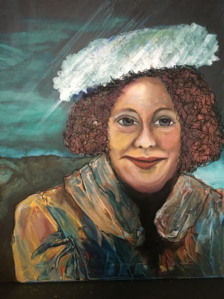 Akryl maleri Dame med hat og frakke af Arena malet i 2021