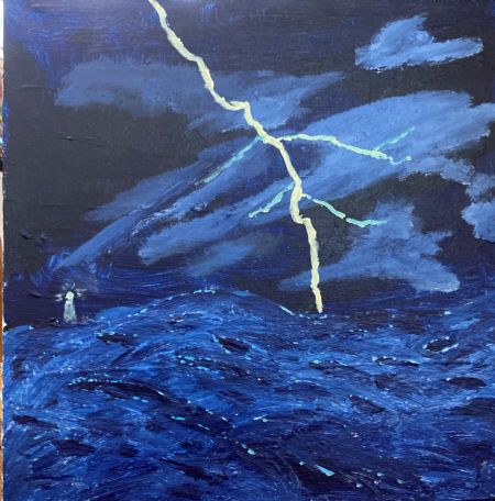 Akryl maleri Et lys i mørket af Flemming Aanæs malet i 2021