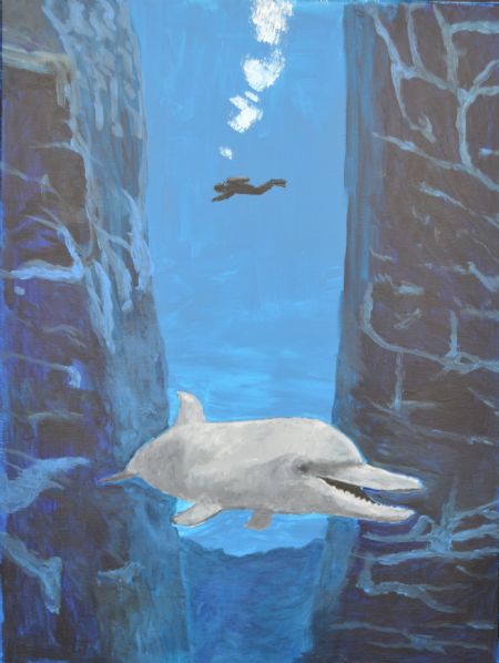 Akvarel maleri undersøisk kløft af Flemming Aanæs malet i 2020