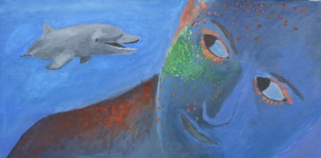 Akryl maleri havfruen af Flemming Aanæs malet i 2019