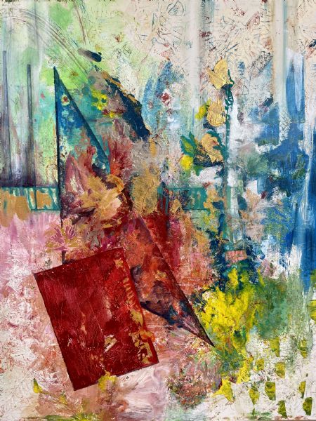 Akryl maleri “Dramaet om trianglen” af Bettina Svejsø malet i 2021