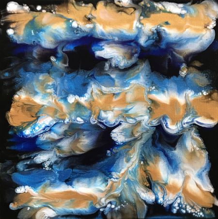 Akryl maleri Blue Mood I af Lene Unmack Larsen malet i 2021