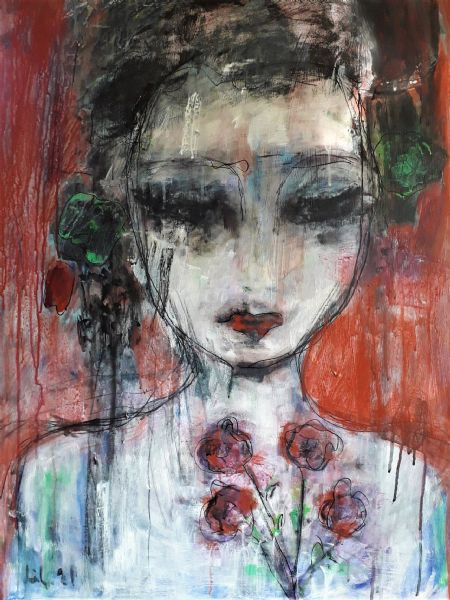 Akryl maleri Flowers for the distressed af Jette Lili Hollesen malet i 2021