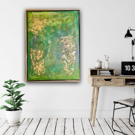 Akryl maleri Guld i naturen af Lene Lundstrøm malet i 2021
