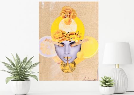 Collage maleri Sunshine af Lene Lundstrøm malet i 2021